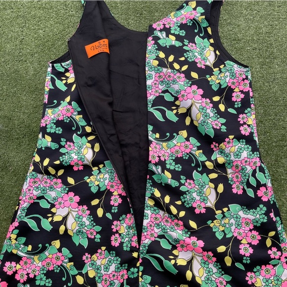 Vintage Voom Joy Han Black Floral Retro Sleeveless Dress Fit & Flare med - Picture 4 of 5